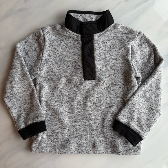 Janie & Jack Boys Marled Knit Black Grey Mock Neck Half Snap Pullover Top Size 6 - Picture 1 of 9